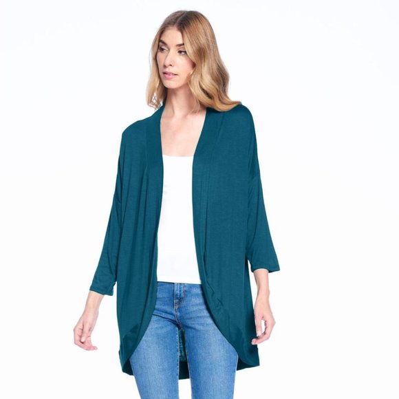 Isaac Liev Sweaters - Women's Quarter Sleeve Cocoon Curved Hem Cardigan